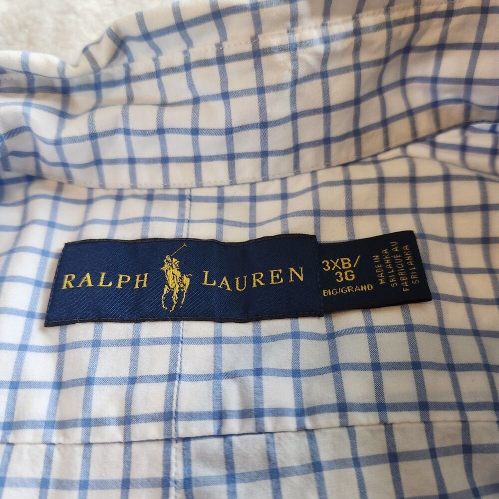 Polo Ralph Lauren Big & Tall Shirt Mens 3XB Blue White Check Button Down EUC